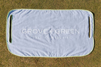Grove + Green light blue periwinkle 100% terry cloth golf cart seat towel with green trim.